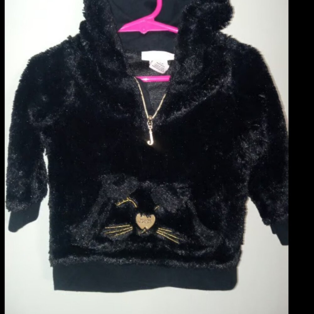 Juicy Couture Baby Unisex Black Cat Hoodie Pull-Over Jacket Sz 18M